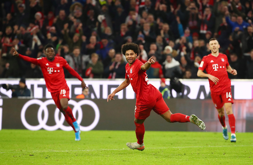 Bayern Munichu00e2u20acu2122s Serge Gnabry celebrates scoring their second goal during the Bundesliga match with Wolfsburg at Allianz Arena in Munich December 21, 2019. u00e2u20acu201d Reuters pic