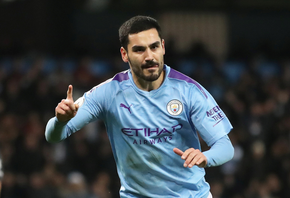 Manchester Cityu00e2u20acu2122s Ilkay Gundogan celebrates scoring their second goal from the penalty spot during the Premier League match with Leicester City at Etihad Stadium in Manchester December 21, 2019. u00e2u20acu201d Action Images pic via Reuters