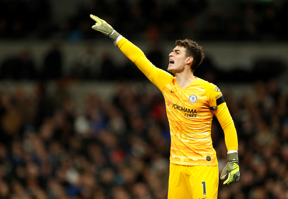 Chelseau00e2u20acu2122s Kepa Arrizabalaga gestures during the Premier League match with Tottenham Hotspur at Tottenham Hotspur Stadium in London December 22, 2019. u00e2u20acu201d Action Images pic via Reuters