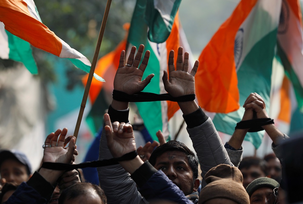 Demonstrators gesture and shout slogans during a protest rally against a new citizenship law, after Friday prayers in New Delhi December 27, 2019. u00e2u20acu201d Reuters pic