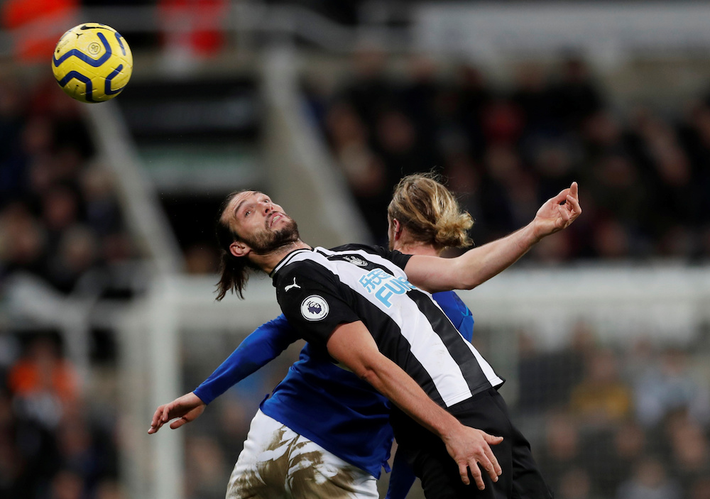 Newcastle Unitedu00e2u20acu2122s Andy Carroll in action during the Premier League match with Everton at St Jamesu00e2u20acu2122 Park in Newcastle December 28, 2019. u00e2u20acu201d Action Images pic via Reuters