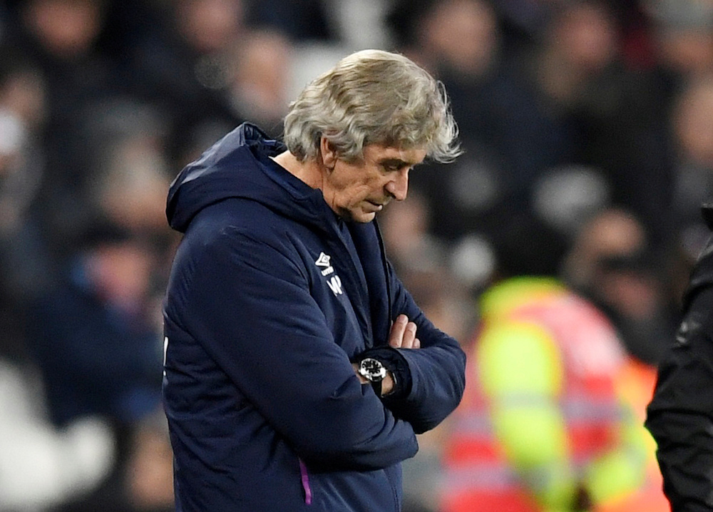 West Ham United manager Manuel Pellegrini reacts during the Premier League match with Leicester City at London Stadium in London December 28, 2019. — Action Images pic via Reuters