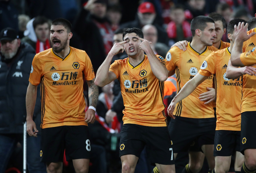 Wolverhampton Wanderers’ Pedro Neto reacts after scoring a goal which is then disallowed during the Premier League match with Liverpool at Anfield in Liverpool December 29, 2019. — Action Images pic via Reuters