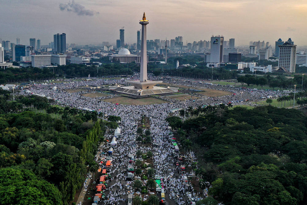 An aerial picture during a rally called the Alumni 212 reunion at National Monument (Monas) complex in Jakarta, Indonesia, December 2, 2019. u00e2u20acu201d Picture by Antara Foto via Reuters 