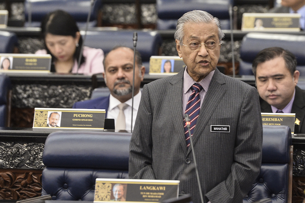 Prime Minister Tun Dr Mahathir Mohamad addresses Parliament December 3, 2019. u00e2u20acu201d Picture by Miera Zulyana