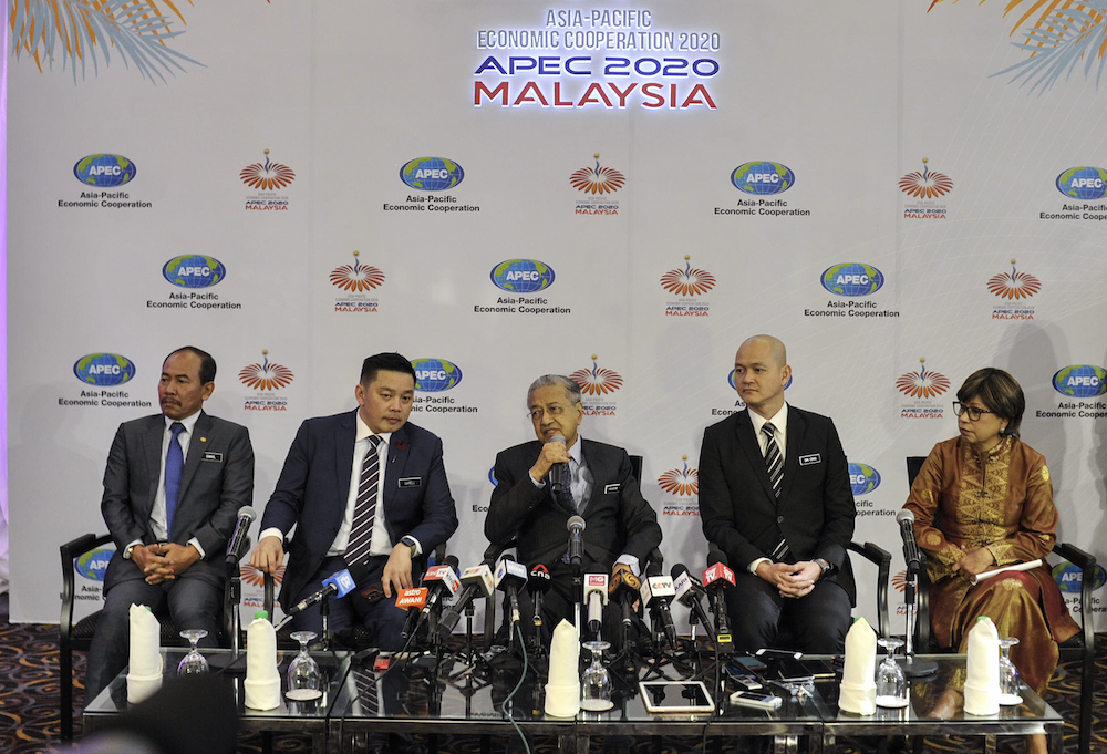 Prime Minister Tun Dr Mahathir Mohamad speaks to the media after the launch of Apec 2020 in Cyberjaya December 4, 2019. u00e2u20acu201d Picture by Shafwan Zaidon