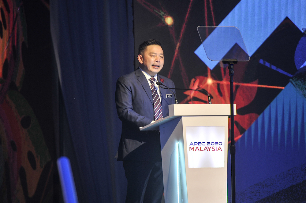 International Trade and Industry Minister Datuk Darell Leiking delivers his opening speech during the launch of Apec 2020 in Cyberjaya December 4, 2019. u00e2u20acu201d Picture by Shafwan Zaidon