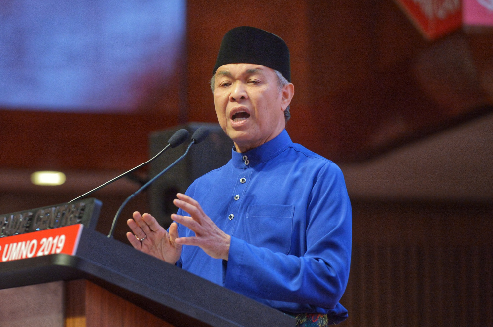Umno president Datuk Seri Ahmad Zahid Hamidi delivers his speech during the Umno General Assembly 2019 at PWTC in Kuala Lumpur December 7, 2019 u00e2u20acu201d Picture by Shafwan Zaidon