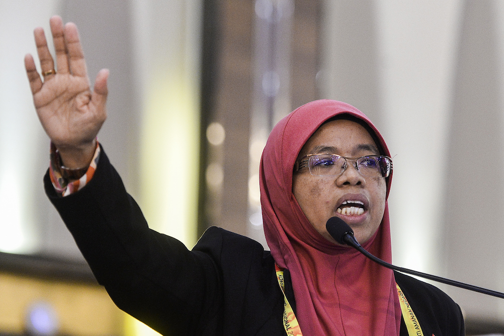Aiman Athirah speaks during the Amanah National Convention in Shah Alam December 8, 2019. u00e2u20acu201d Picture by Miera Zulyana