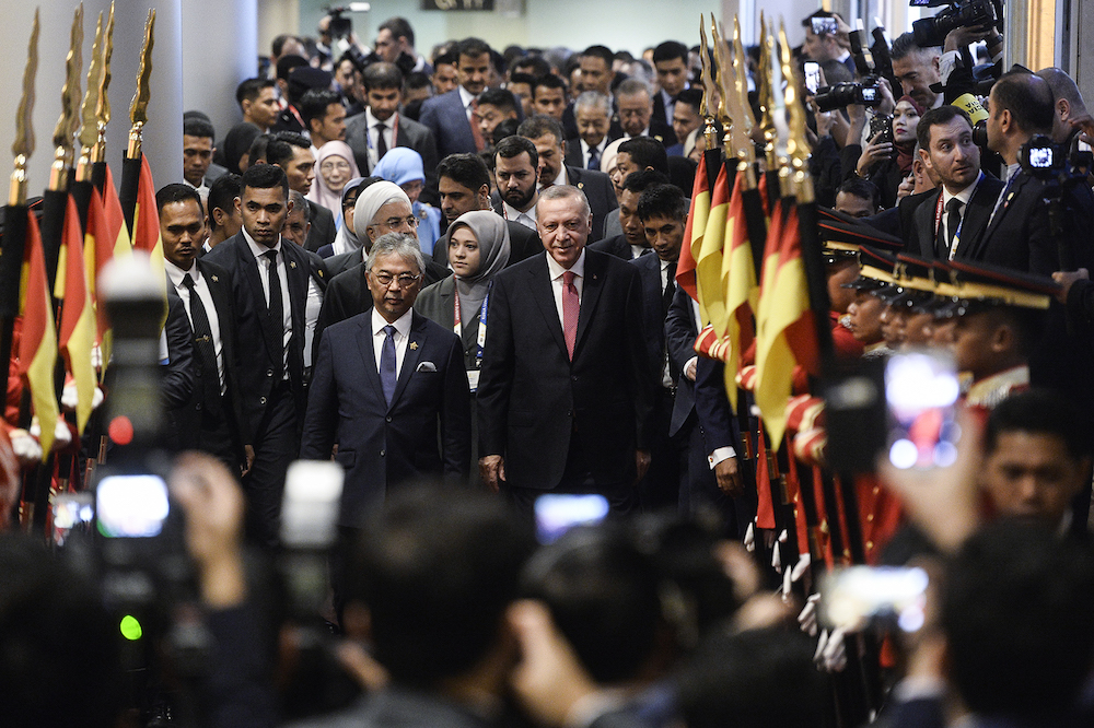 Yang di-Pertuan Agong Al-Sultan Abdullah Riu00e2u20acu2122ayatuddin Al-Mustafa Billah Shah and Turkish President Recep Tayyip Erdogan attend the Kuala Lumpur Summit 2019 December 19, 2019. u00e2u20acu201d Picture by Miera Zulyana