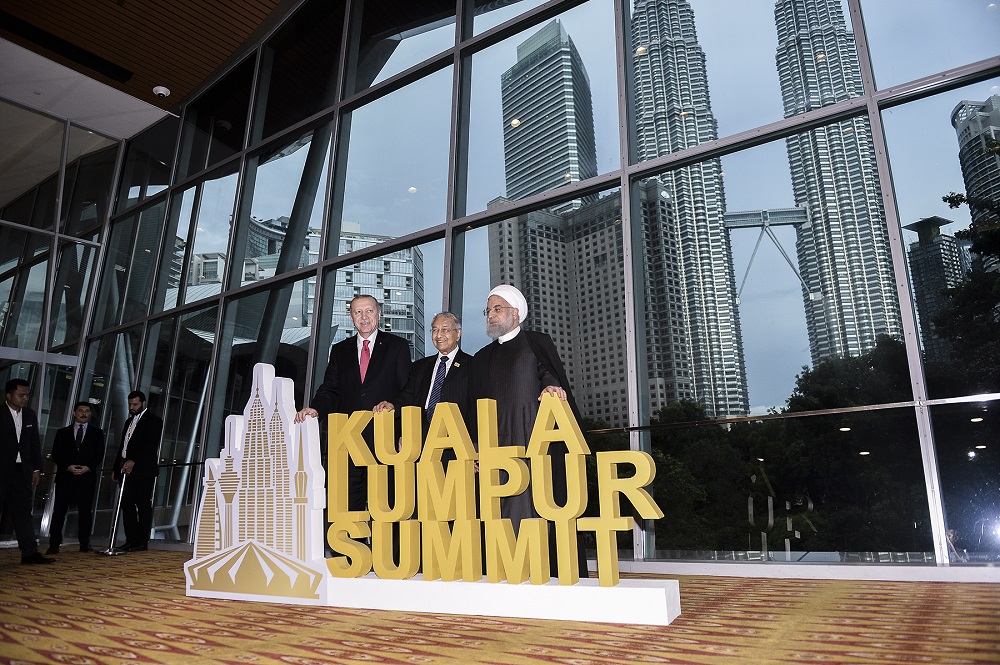 Turkish President Recep Tayyip Erdogan, Prime Minister Tun Dr Mahathir Mohamad and Iranian President Hassan Rouhani pose for a group photo at the Kuala Lumpur Convention Centre December 19, 2019. u00e2u20acu201d Picture by Miera Zulyana