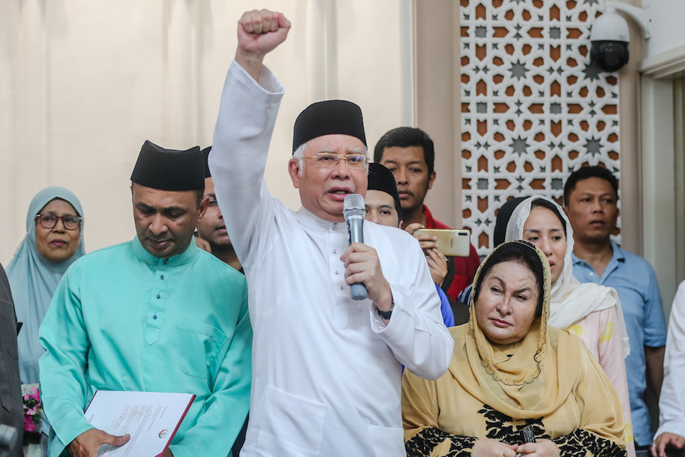 Former prime minister Datuk Seri Najib Razak speaks at Masjid Jamek in Kampung Baru, Kuala Lumpur December 20, 2019. u00e2u20acu201d Picture by Firdaus Latif 