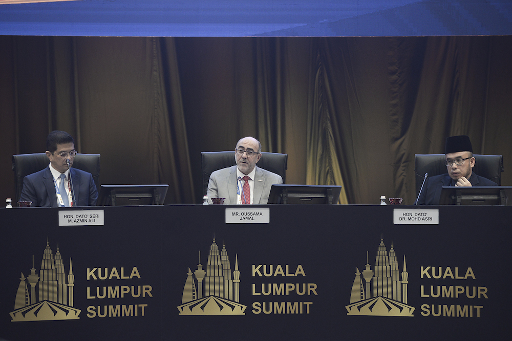 Panellist Oussama Jamal speaks during Redistribution of Wealth-Shared Prosperity session at the Kuala Lumpur Summit 2019 December 20, 2019. — Picture by Miera Zulyana