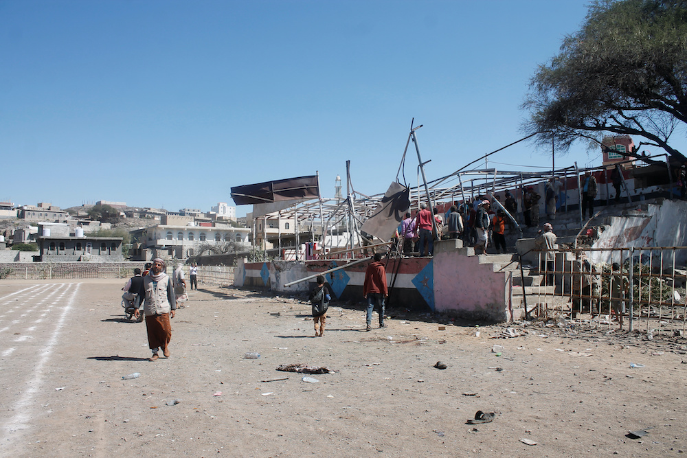 People gather at the scene of a blast which struck a military graduation parade in the town of al-Dhalea, Yemen December 29, 2019. u00e2u20acu201d Reuters pic