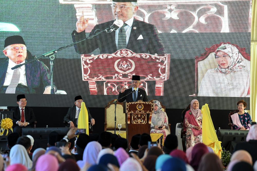 Yang di-Pertuan Agong Al-Sultan Abdullah Riu00e2u20acu2122ayatuddin Al-Mustafa Billah Shah speaking at the Opening Ceremony of the Penang Syariah Court Complex, at Batu Gantung Road, George Town December 21, 2019. u00e2u20acu201d Bernama pic