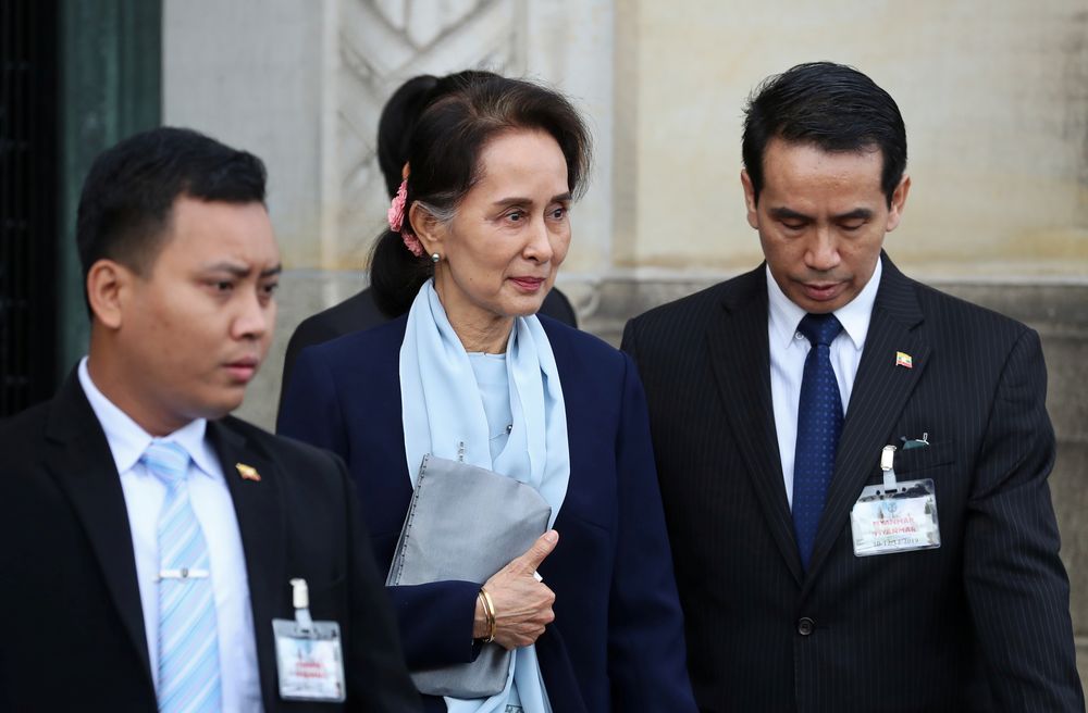 Myanmaru00e2u20acu2122s leader Aung San Suu Kyi leaves the International Court of Justice (ICJ) after the second day of hearings in a case filed by Gambia against Myanmar alleging genocide against the Rohingya population, in The Hague, Netherlands December 11, 2019. 