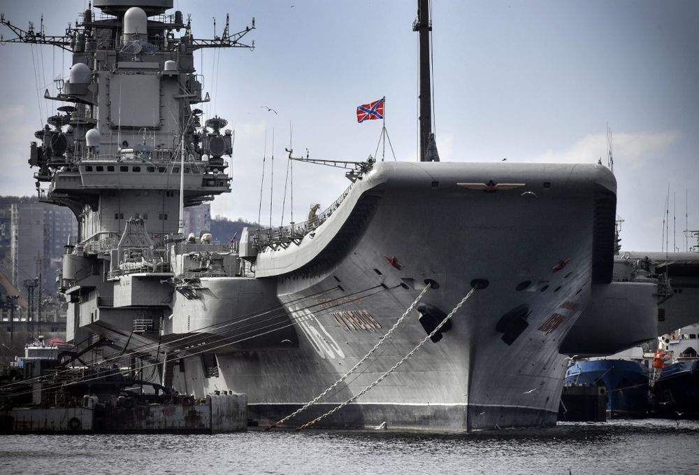 A file photo taken on May 19, 2018 shows Russian aircraft carrier Admiral Kuznetsov tied up at a Rosatomflot moorage of the Russian northern port city of Murmansk. u00e2u20acu201d AFP pic