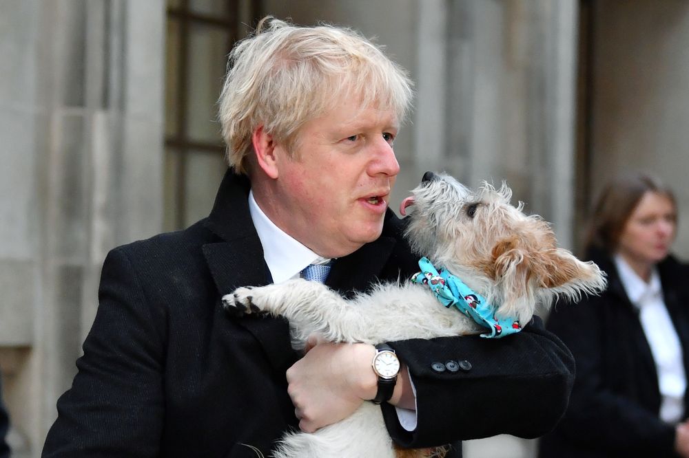 Britainu00e2u20acu2122s Prime Minister Boris Johnson holds his dog Dilyn as leaves a polling station, at the Methodist Central Hall, after voting in the general election in London, December 12, 2019. u00e2u20acu201d Reuters pic
