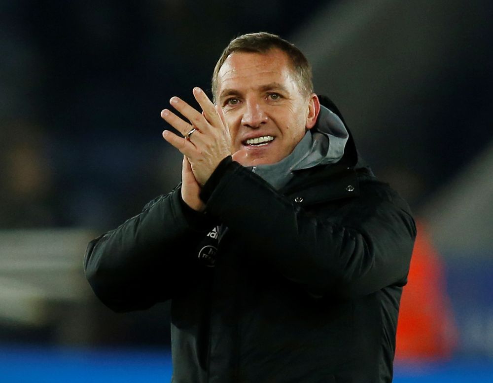 Leicester City manager Brendan Rodgers applauds fans after the Premier League match Leicester City v Everton in King Power Stadium, Leicester, December 1, 2019. u00e2u20acu201d Reuters pic