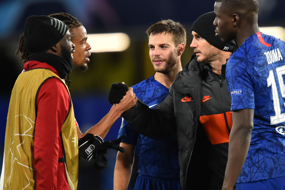 Chelseau00e2u20acu2122s English head coach Frank Lampard shakes hands with Lilleu00e2u20acu2122s French forward Loic Remy after the Uefa Championu00e2u20acu2122s League Group H football match between Chelsea and Lille at Stamford Bridge in London December 10, 2019. u00e2u20acu201d AFP pic 