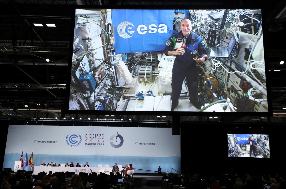 Italian astronaut and current International Space Station (ISS) commander Luca Parmitano speaks from space to panellists at the High-Level event on Global Climate Action during the UN Climate Change Conference in Madrid December 11, 2019. u00e2u20acu201d Reuters pic
