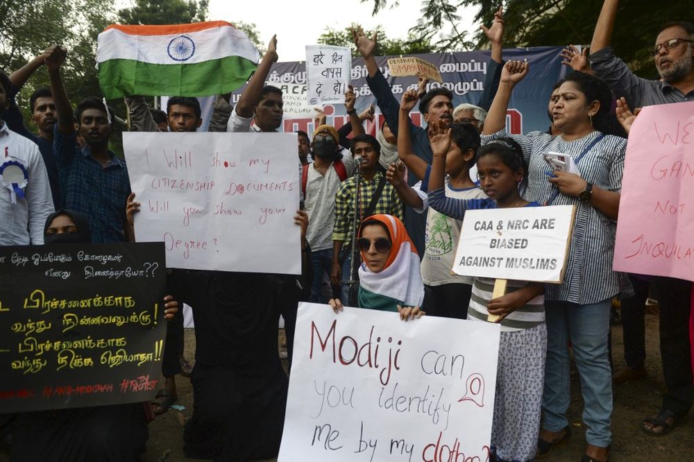 Students and demonstrators hold placards and shout slogans during a protest against Indiau00e2u20acu2122s new citizenship law in Chennai on December 20, 2019. u00e2u20acu201d AFP pic