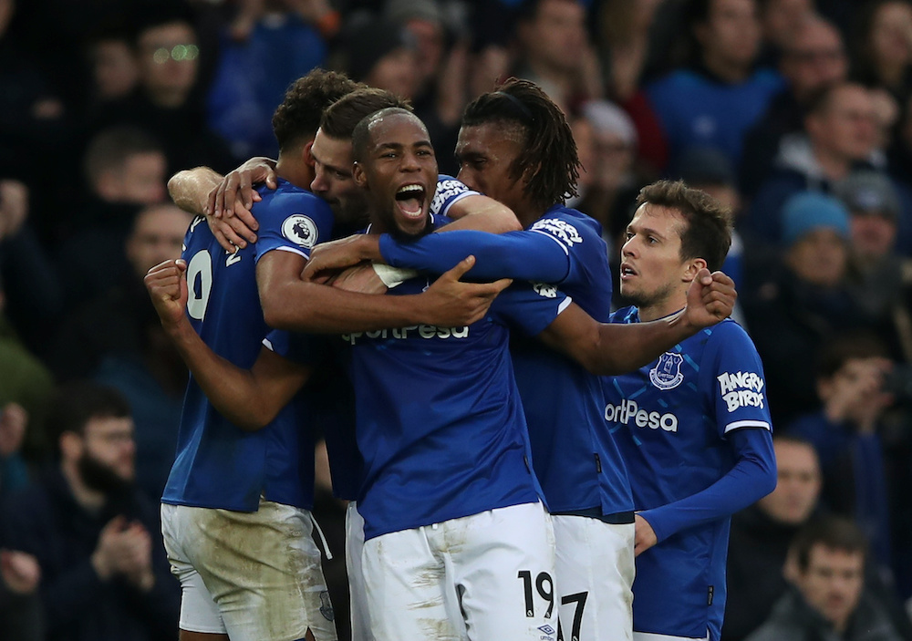 Evertonu00e2u20acu2122s Djibril Sidibe and teammates celebrate after the match against Chelsea at Goodison Park in Liverpool, December 7, 2019. u00e2u20acu201d Reuters pic