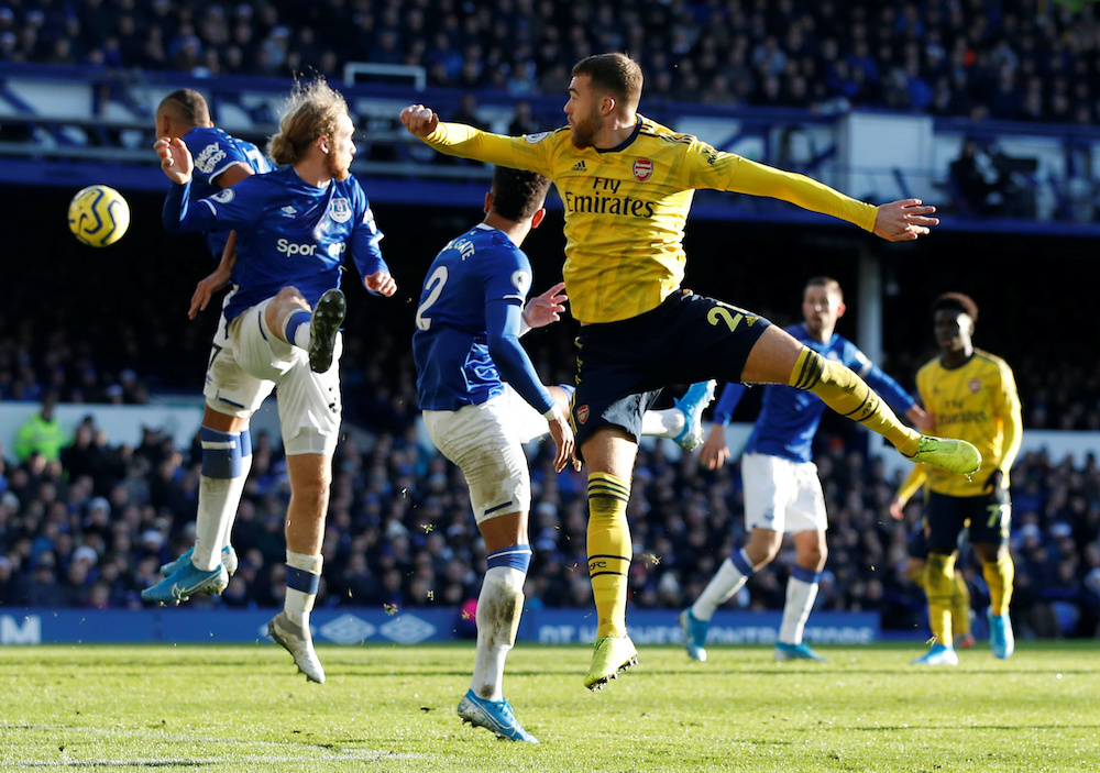  Arsenalu00e2u20acu2122s Calum Chambers in action their match against Everton in Goodison Park, Liverpool, December 21, 2019. u00e2u20acu2022 Reuters picnn