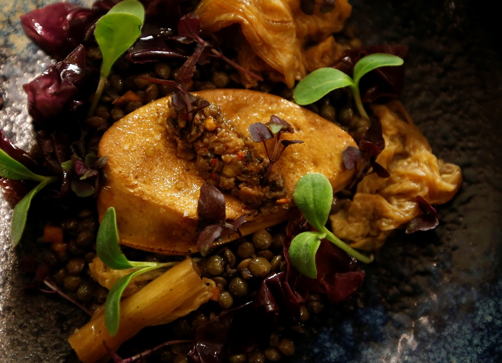 A dish with a u00e2u20acu02dcnaturally fattyu00e2u20acu2122 foie gras, made from geese fed with bacteria to stimulate the fattening of the liver, avoiding force-feeding geese, is seen at Solides restaurant in Toulouse, France November 29, 2019. u00e2u20acu201d Reuters pic