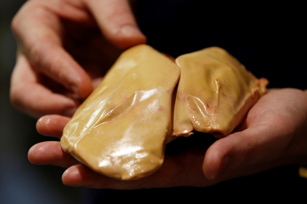 A ‘naturally fatty’ foie gras, produced without gavage made from geese fed with bacteria to stimulate the fattening of the liver, avoiding force-feeding geese that is criticised by animal welfare activists, is pictured in a restaurant in Toulouse, France November 29, 2019. — Reuters pic