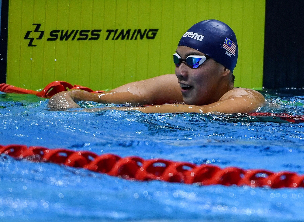 Malaysiau00e2u20acu2122s Welson Sim is seen after the 400-metre freestyle final at the 2019 SEA Games in New Clark Centre December 4, 2019. u00e2u20acu201d Bernama pic