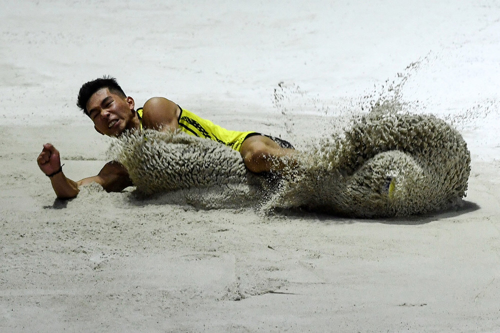 Malaysiau00e2u20acu2122s Andre Anura Anuar in action during the menu00e2u20acu2122s long jump during the 30th SEA Games in New Clark City, Philippines December 7, 2019. u00e2u20acu201d Bernama pic