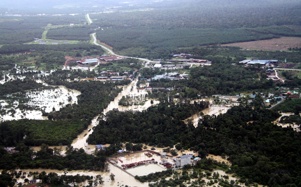An aerial view of a flooded Kota Tinggi December 16, 2019. u00e2u20acu201d Bernama pic