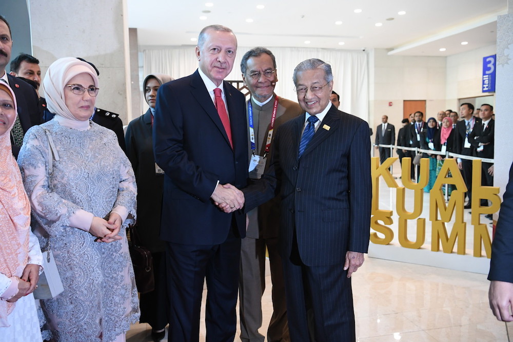 Prime Minister and Kuala Lumpur Summit (KL Summit) 2019 Chairman Tun Dr Mahathir Mohamad greets Turkish President Recep Tayyip Erdogan and his wife Emine Erdogan at the opening of KL Summit 2019 in Kuala Lumpur December 19, 2019. u00e2u20acu201d Bernama pic
