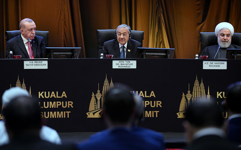 (From left) Turkish President Recep Tayyip Erdogan, Malaysian Prime Minister Tun Dr Mahathir Mohamad and Iranian President Hassan Rouhani attend the Kuala Lumpur Summit 2019 in Kuala Lumpur December 19, 2019. u00e2u20acu201d Bernama pic
