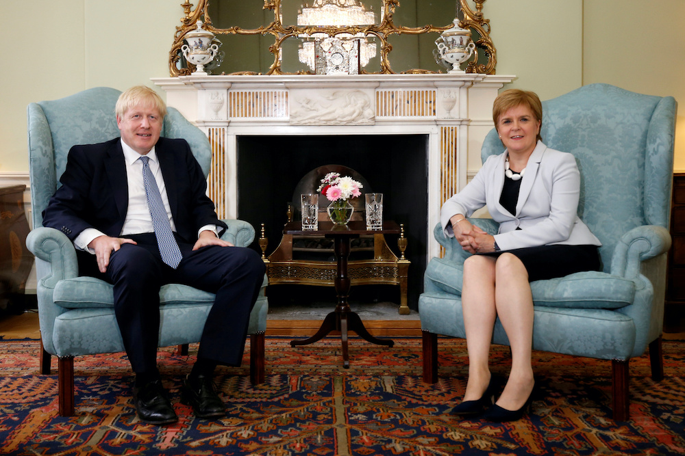 File photo of Britainu00e2u20acu2122s Prime Minister Boris Johnson with Scotland's First Minister Nicola Sturgeon at Bute House in Edinburgh, Britain, July 29, 2019. u00e2u20acu201d Reuters picnnnn