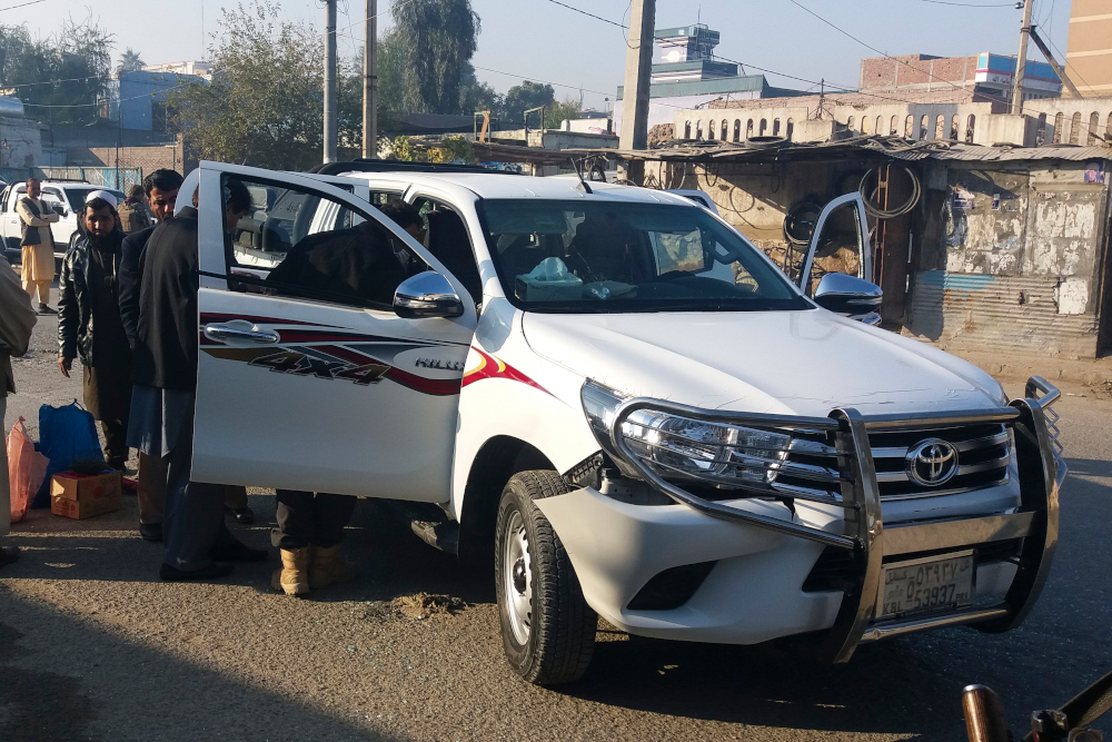 Afghan security force personnel inspect a vehicle, which was carrying Japanese doctor Tetsu Nakamura, following an attack in Jalalabad December 4, 2019. u00e2u20acu201d AFP pic  