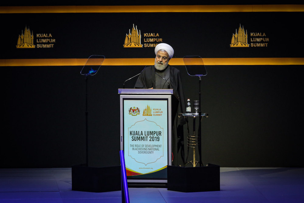 Iranian President Hassan Rouhani addresses the Kuala Lumpur Summit 2019 December 19, 2019. — Picture by Hari Anggara