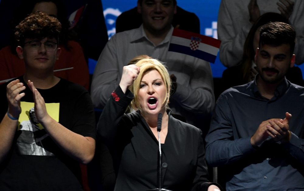 Croatian President Kolinda Grabar Kitarovic delivering her speech during an election campaign rally in Zagreb on December 19, 2019. u00e2u20acu201d AFP pic