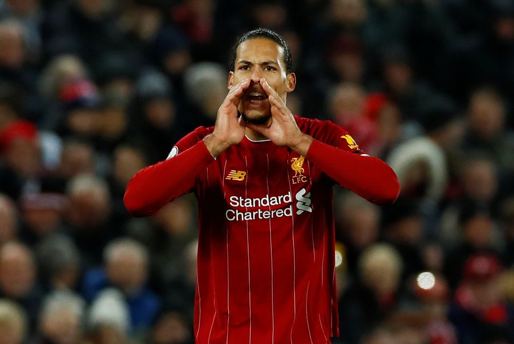 Liverpoolu00e2u20acu2122s Virgil van Dijk reacts during the Premier League Liverpool v Brighton & Hove Albion match in Anfield, Liverpool, November 30, 2019.  u00e2u20acu201d Action Images via Reuters