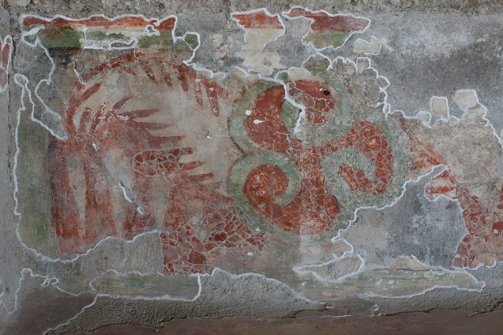 A mural depicting a heart and a sacrificial knife is pictured at the walls of the Plaza of the Chalchihuites at La Ventilla, one of the most extensively excavated neighbourhoods in the ancient city of Teotihuacan, in San Juan Teotihuacan, on the outskirts of Mexico City November 7, 2019. — Reuters pic