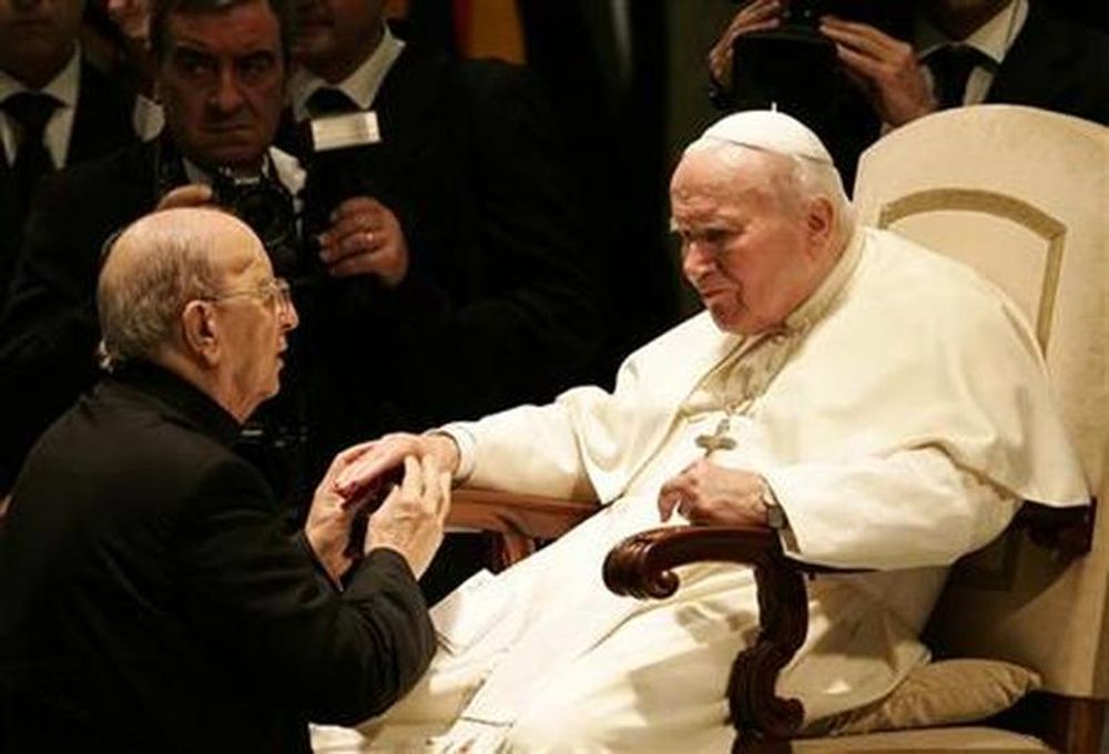 A 2004 file photo shows Pope John Paul II blessing Father Marcial Maciel during a special audience in Paul VI hall at the Vatican. u00e2u20acu201d Reuters pic