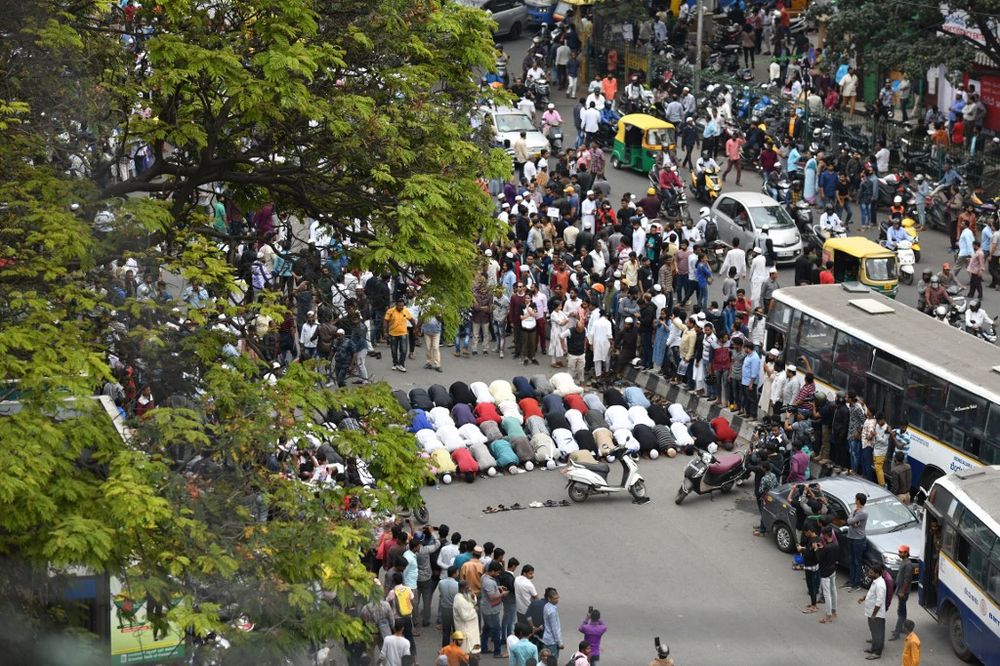 Muslim protesters pray on the street at the Town Hall during a demonstration held against Indiau00e2u20acu2122s new citizenship law in spite of a curfew in Bangalore on December 19, 2019. u00e2u20acu201d AFP pic