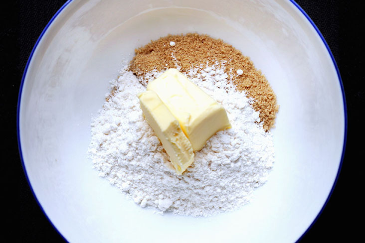 Making a crumble topping from scratch is easier than it looks