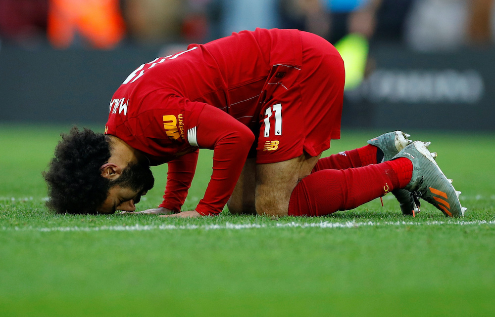 Liverpoolu00e2u20acu2122s Mohamed Salah celebrates scoring their second goal against Watford at the Anfield Stadium in Liverpool, December 14, 2019. u00e2u20acu201d Reuters pic