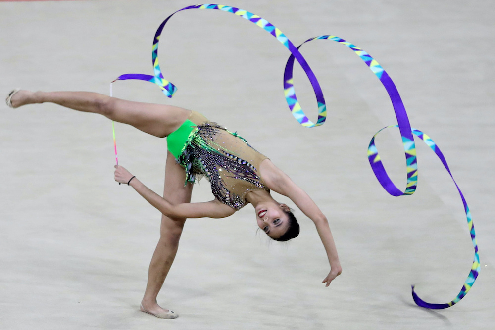 Koi Sie Yan in action during her qualification round for Rhythmic Gymnastics  at the Southeast Asian Games in the Rizal Memorial Coliseum, Manila, Philippines, December 7 ,2019. u00e2u20acu201d Reuters pic