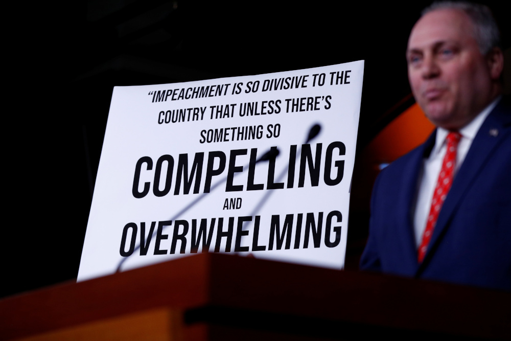 House Minority Whip Steve Scalise (R-LA) delivers remarks during an impeachment press conference on Capitol Hill in Washington, US, December 3, 2019. u00e2u20acu201d Reuters pic 