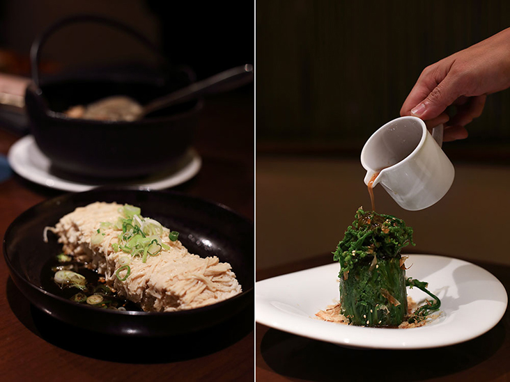 Shredded Hundred Leaves Tofu (left) and Ferns with Japanese Dressing (right)
