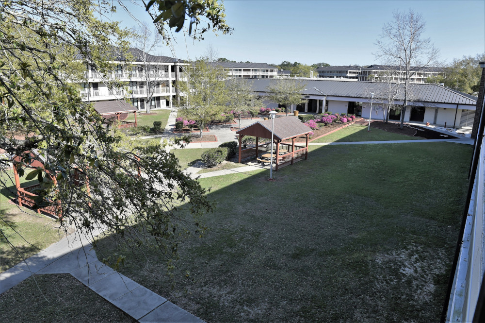 This March 7, 2018, image obtained from the US Navy shows a courtyard and barracks at Naval Air Station Pensacola in Florida. u00e2u20acu201d Glenn Sircy/US Navy handout pic via AFP 