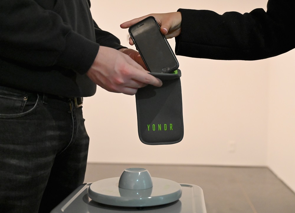 Mobile phones are locked into Yondr pouches before people enter an exhibition at the Brooklyn Museum in New York City November 22, 2019. u00e2u20acu201d AFP pic